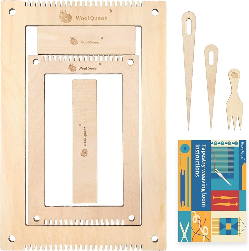 Wool Queen Hand U Journey Rectangle Weaving Loom Kit 7.9''x11.8'' and 5.3''x7.8'', 2 Set with Weaving Tools and 16 Pages Instruction Book-Size M - Image 1